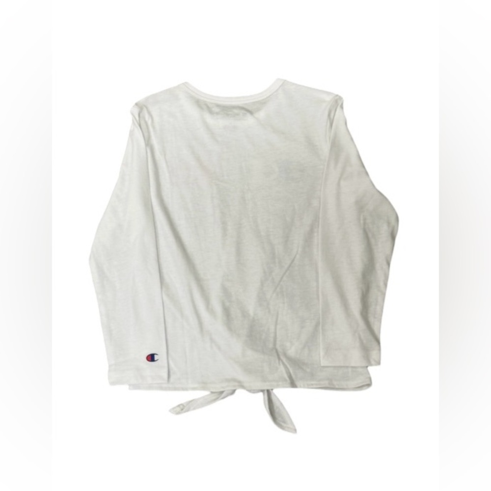 Champion Girls White Long Sleeve Front Tie Shirt Top, Size 5,Multi Color Logo - Picture 2 of 3
